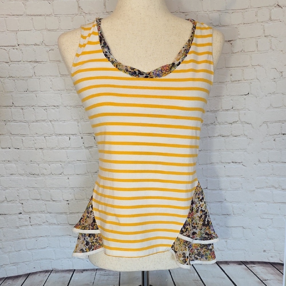 ✨ Anthropologie Postmark Striped & Floral Peplum Tank Size XS ✨